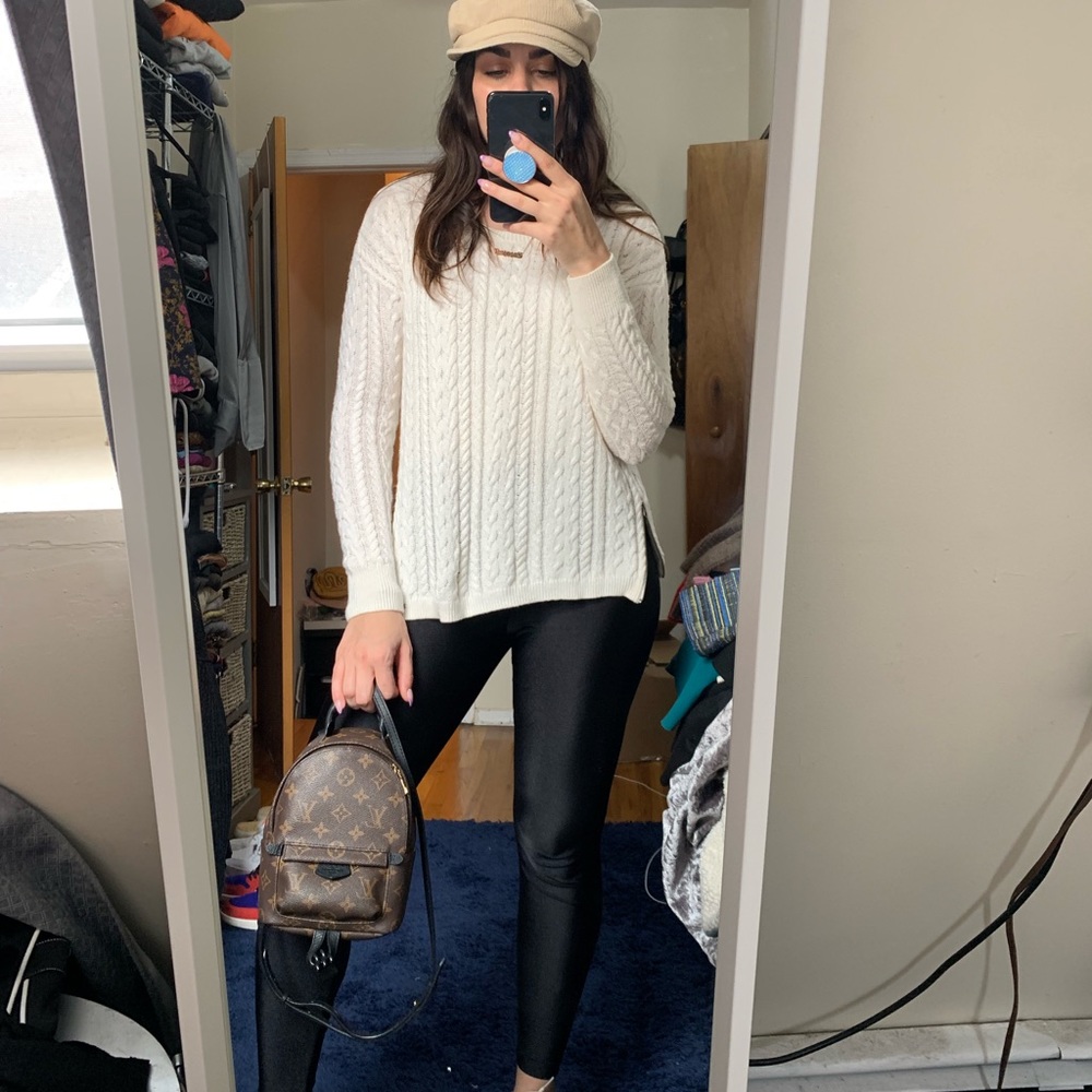 White relaxed fit cable knit side zip sweater
